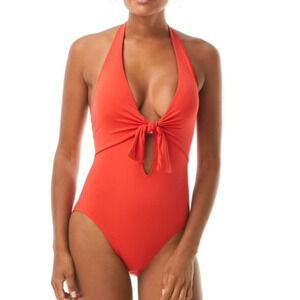 Vince Camuto POPPY Solid Red Knot-Front Halter One-Piece Swimsuit US 8 NWT